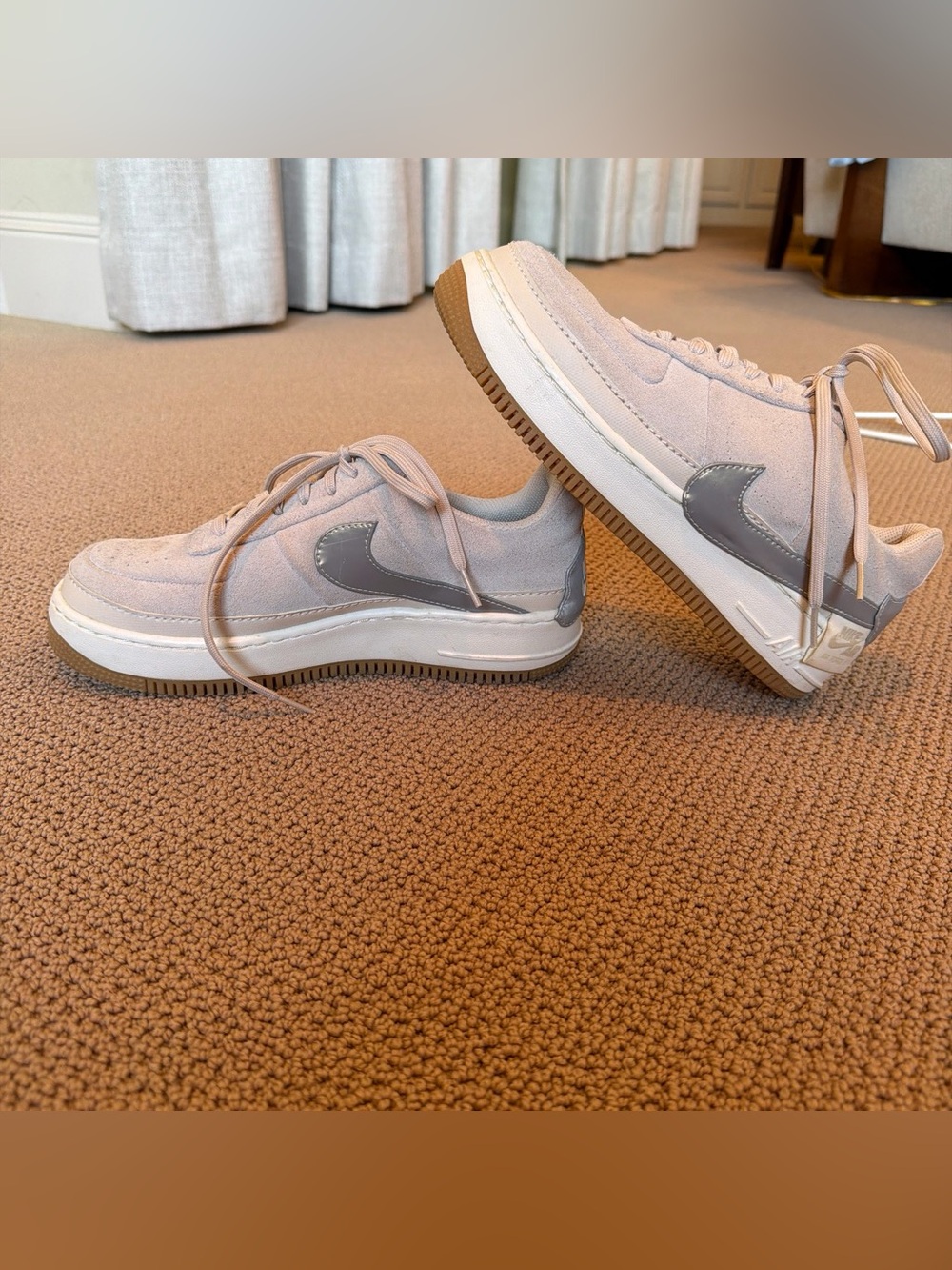 Nike Air Force 1 Low Suede Sneakers - Light Beige with Gray Swoosh, Size 10 - Picture 3 of 5